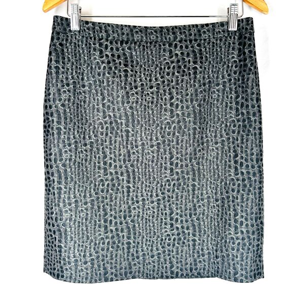 Ann Taylor Skirt Sz 8 Grey Abstract Snake Animal Print Snakeskin Crocodile - Picture 1 of 5